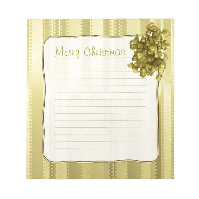 Metallic Gold Christmas Stripes of  Ribbon Design Notepad (Front)
