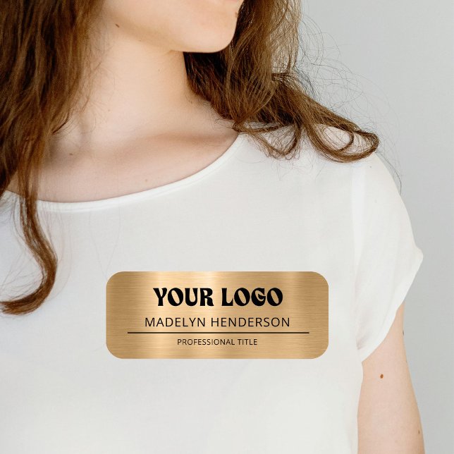 Metallic Gold Company Business Logo Employee Name Tag (Creator Uploaded)