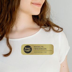 Metallic Gold Company Logo Employee Magnetic Name Tag