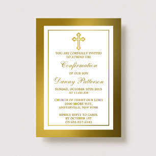 Metallic Gold Cross Holy Communion Or Confirmation Invitation