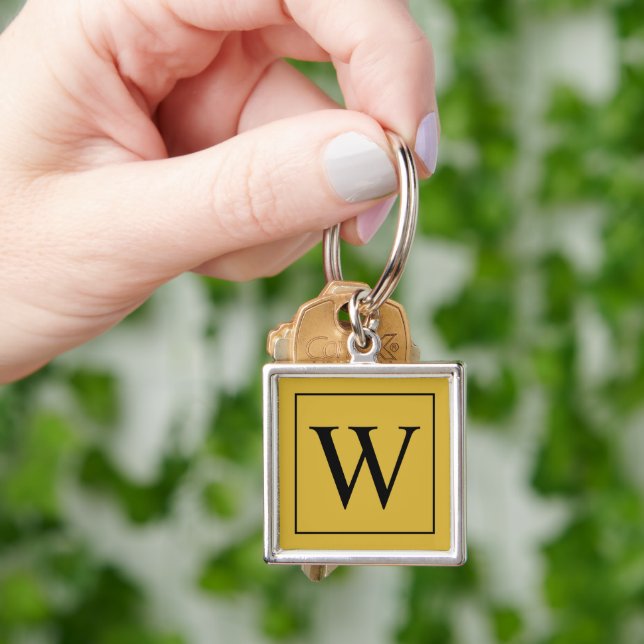 Metallic Gold Custom Monogram Premium Square Key Ring (Hand)