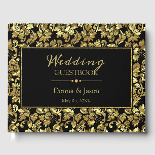 Metallic Gold Damask Pattern Guest Book