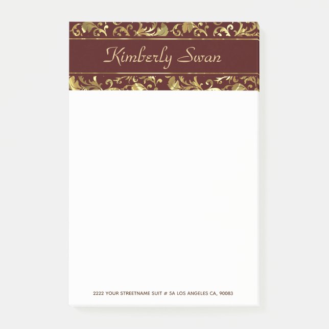 Metallic Gold Damask Post-it Notes (Front)
