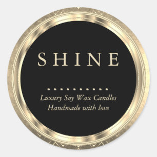 Metallic Gold Design and Black Classic Round Sticker