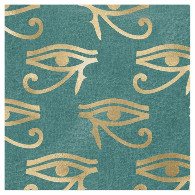 Metallic Gold Egyptian Eye on Green Fabric (Close Up)