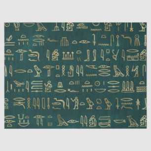 Metallic Gold Egyptian Hieroglyphs on Forest Green Tissue Paper