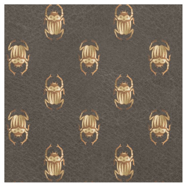 Metallic Gold Egyptian Scarab Beetles on Brown Fabric (Close Up)