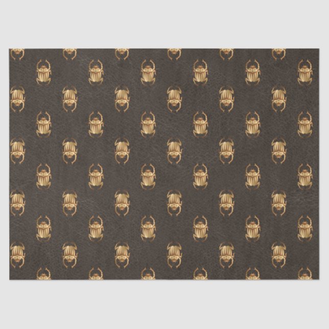 Metallic Gold Egyptian Scarab Beetles on Brown Tissue Paper (Front)