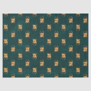 Metallic Gold Egyptian Scarab Beetles on Green Tissue Paper