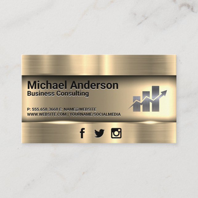 Metallic Gold | Finance Stock Chart Logo Business Card (Front)