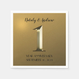 Metallic gold first wedding anniversary napkin