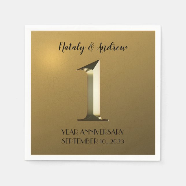 Metallic gold first wedding anniversary napkin (Front)