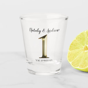 Metallic gold first wedding anniversary shot glass