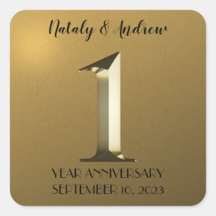 Metallic gold first wedding anniversary square sticker