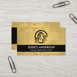 Metallic Gold Flakes Pattern Womens Beauty Logo Business Card