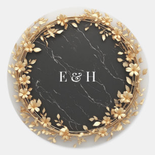 Metallic Gold Floral Circle Frame Design ✨ Classic Round Sticker