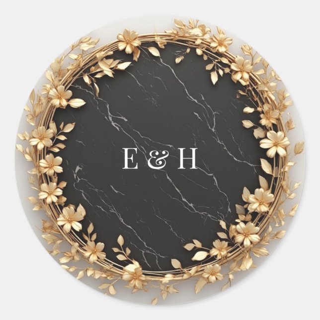 Metallic Gold Floral Circle Frame Design ✨ Classic Round Sticker (Front)