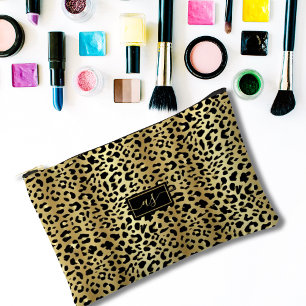 Metallic Gold Foil Black Leopard Print Monogrammed Accessory Pouch