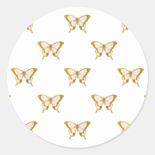Metallic Gold Foil Butterflies on White Classic Round Sticker