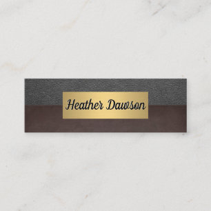 Metallic Gold Frame Grey Leather Brown Texture Mini Business Card