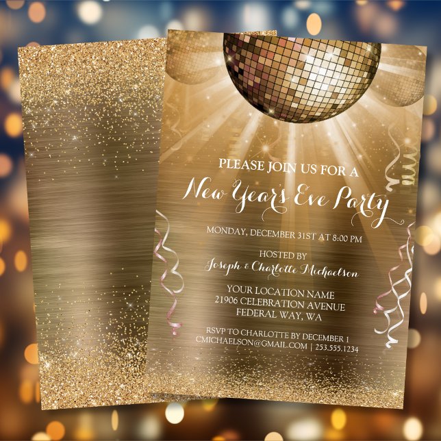 Metallic Gold Glam New Year's Eve Party Invitation (Metallic Gold Glam New Year's Eve Party Invitation)