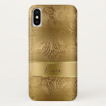 Metallic Gold & Gold Floral Paisley Pattern Case-Mate iPhone Case<br><div class="desc">Gold metallic faux brushed aluminium background with elegant gold paisley pattern. Elegant girly design. Optional monogram with faux gold bar.</div>