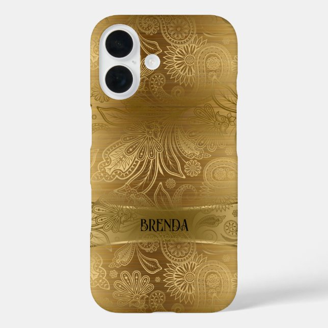 Metallic Gold & Gold Floral Paisley Pattern Case-Mate iPhone Case (Back)