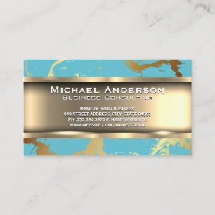 Metallic Gold Gold Teal Marble Business Card
