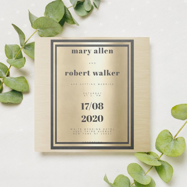 Metallic gold gradient black typography wedding invitation (Metallic gold gradient black typography wedding)