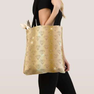 Metallic Gold Gradient & Glitter Glam Diamonds Tote Bag