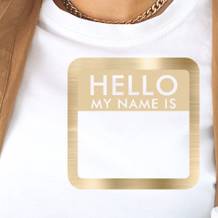 Metallic Gold Hello My Name Is Stickers