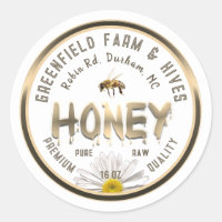 Metallic Gold Honey Label Bee Daisy Flower