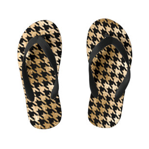 Metallic gold hounds tooth, fashion pattern. kid's jandals