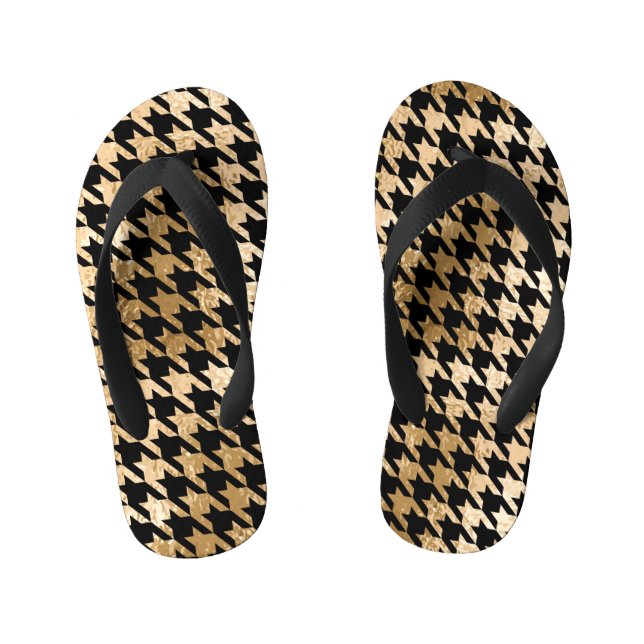 Metallic gold hounds tooth, fashion pattern. kid's jandals (Footbed)