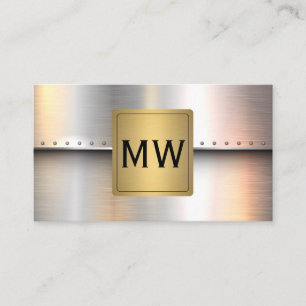 Metallic Gold Label Monogram   Rivets Industrial Business Card