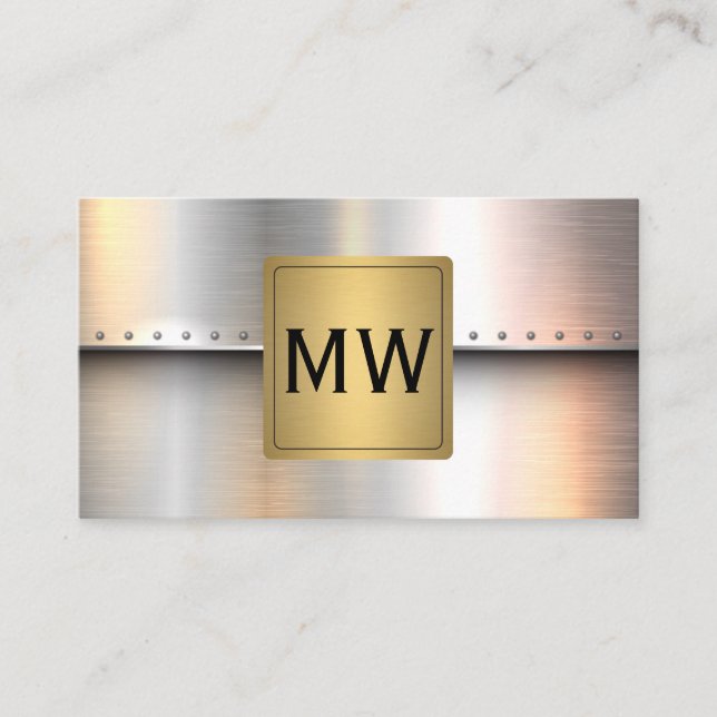 Metallic Gold Label Monogram | Rivets Industrial Business Card (Front)