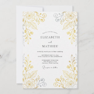 Metallic Gold Leafy Wedding Invitation
