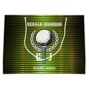 Metallic Gold Lines Golf Monogram Design Small Gif Large Gift Bag