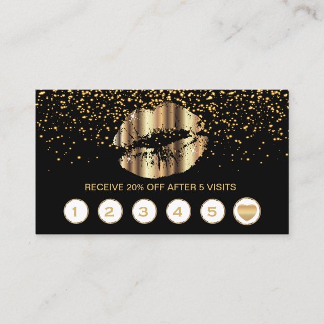 Metallic Gold Lips Loyalty Cards on Black (Front)