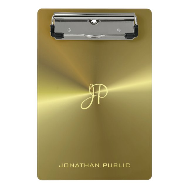 Metallic Gold Look Elegant Monogram Template Mini Clipboard (Front)