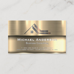 Metallic Gold   Metal Real Estate Logo Business Card