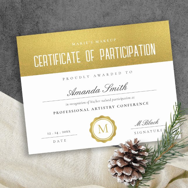 Metallic Gold Minimal Certificate of Participation (Creator Uploaded)