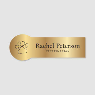 Metallic Gold Modern Paw Print Veterinary Name Tag