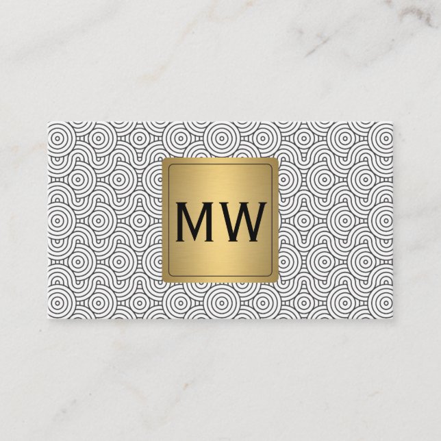 Metallic Gold | Monogram | Abstract Wavy Circles Business Card (Front)