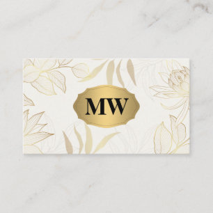 Metallic Gold   Monogram   Elegant Floral Pattern Business Card