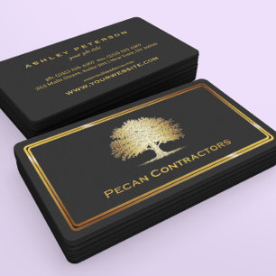 Metallic Gold Old Oak Tree Elegant Business Card