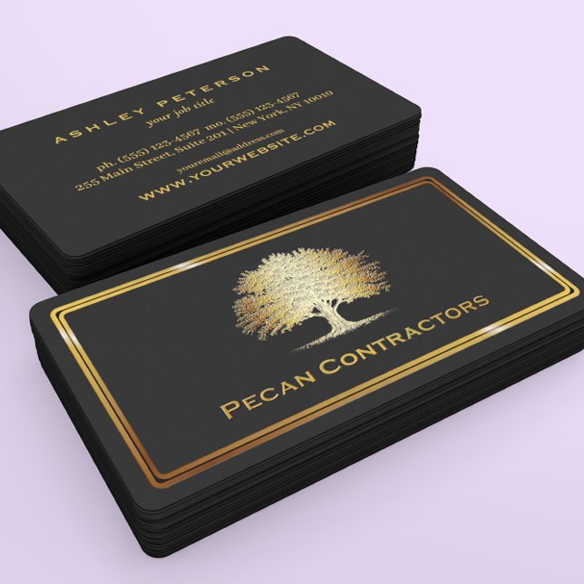 Metallic Gold Old Oak Tree Elegant Business Card (Creator Uploaded)