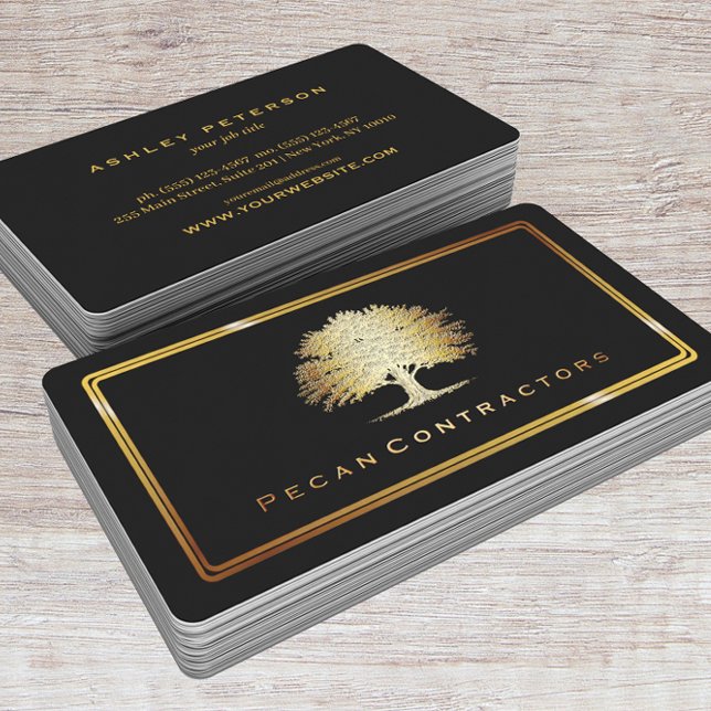 Metallic Gold Old Oak Tree Elegant Business Card (Creator Uploaded)