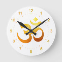 Metallic Gold Om Symbol Round Clock