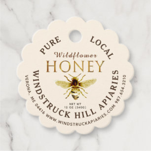 Metallic Gold on Ivory Scalloped Honey with Bee Favour Tags